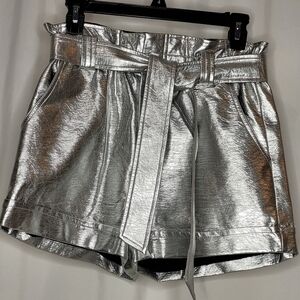 Choosy Silver Metallic Faux Leather High Waist Paperbag Party Shorts - Size 2